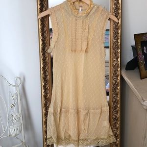 FREE PEOPLE | Lace Tunic size large yellow sheer